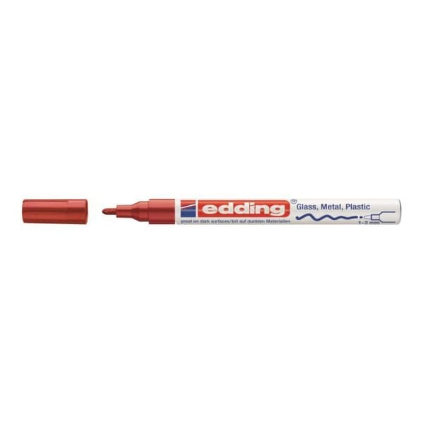edding 751 glansfärg - Markör - permanent - för glas, metall, plast - röd - vattenbaserat pigmentbläck - 1-2 mm - fin