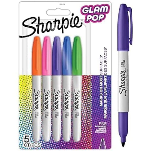 Permanenta markörer - SHARPIE - Glam Pop - Fin spets - 5 filtpennor - Ljusa färger