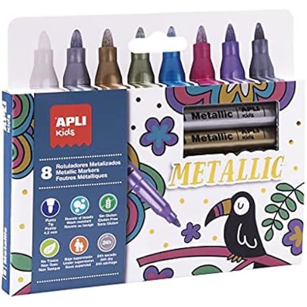 Metalliska markörer - APLI KIDS - Modell 18886 - Set om 8 - Spets 4,2 mm - Diverse färger