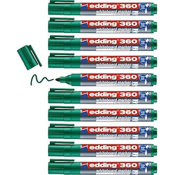 Whiteboardmarkör - EDDING - 360 - 10 pennor - Rund spets 1,5-3 mm - Grön