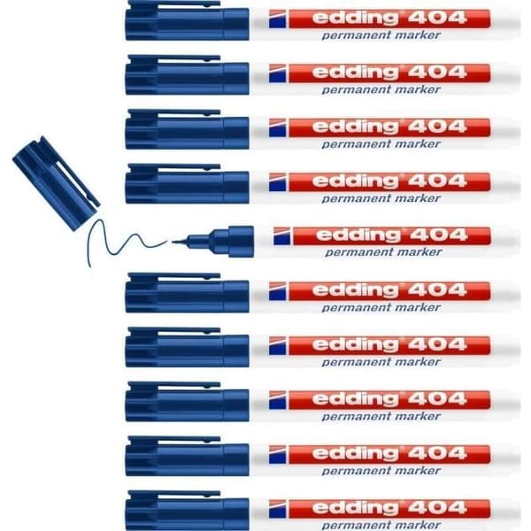 Permanent Marker - EDDING - 404 - Paket med 10 - Extra Fin spets 0,75 mm - Blå färg