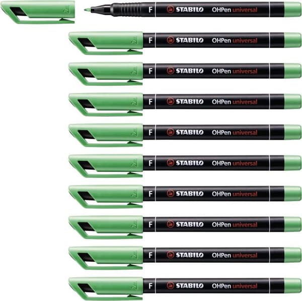 Stabilo - 842/36 - Permanent markör - OHPen - Set x 10 markörer - Grön (permanent bläck / fin spets 0,7 mm)