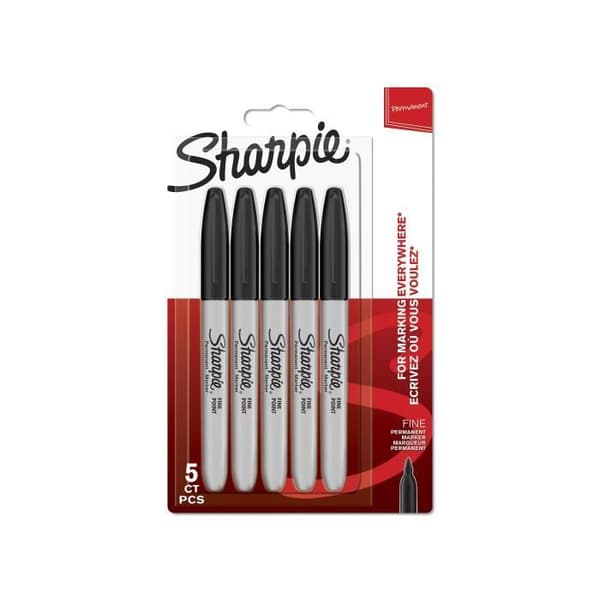 Permanenta markörer - SHARPIE - 5 stycken - Svart - Fin spets - Outplånlig