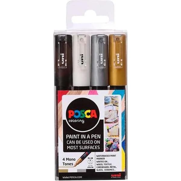 Uniball markör posca pc-1m/4c icke-permanent fin spets 0,7 mm blandade färger gswb -box 4u-