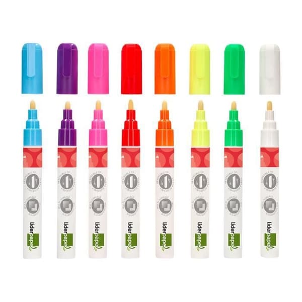 Liderpapel Marker - Liquid Chalk Ink - 6 mm rund spets - Box med 8 - Diverse färger