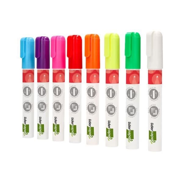 Liderpapel Marker - Liquid Chalk Ink - 6 mm rund spets - Box med 8 - Diverse färger