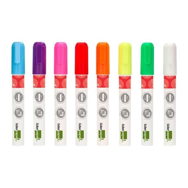 Liderpapel Marker - Liquid Chalk Ink - 6 mm rund spets - Box med 8 - Diverse färger