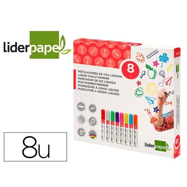 Liderpapel Marker - Liquid Chalk Ink - 6 mm rund spets - Box med 8 - Diverse färger