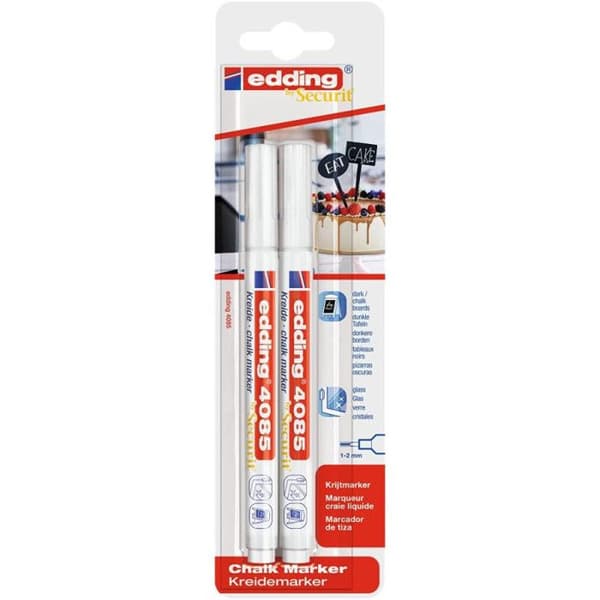 Kritmarkör - EDDING - e-4085/2 - 1 mm och 2 mm - 2 stycken - Ogenomskinlig och raderbar