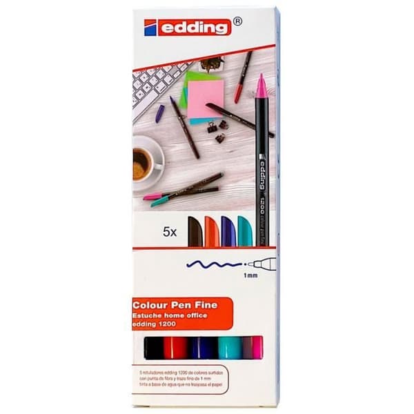 Markörer - EDDING - 1200 Hemmakontor - Rund spets - Paket med 5 färger
