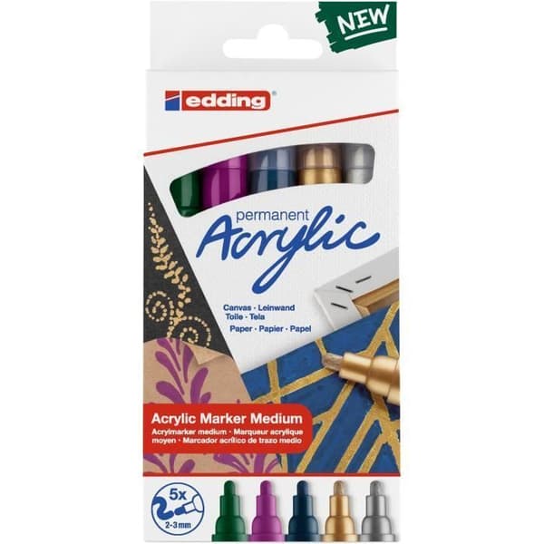 edding 5100 akrylmarkörer - Festligt - Set om 5 - Medium spets