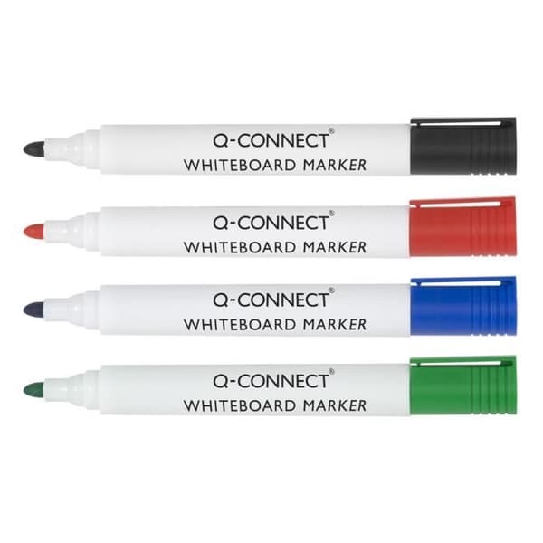 Q-connect whiteboard markör kulspets spårad 2/3 mm plastkropp alkoholbas bläckpåse 4 enheter sortiment