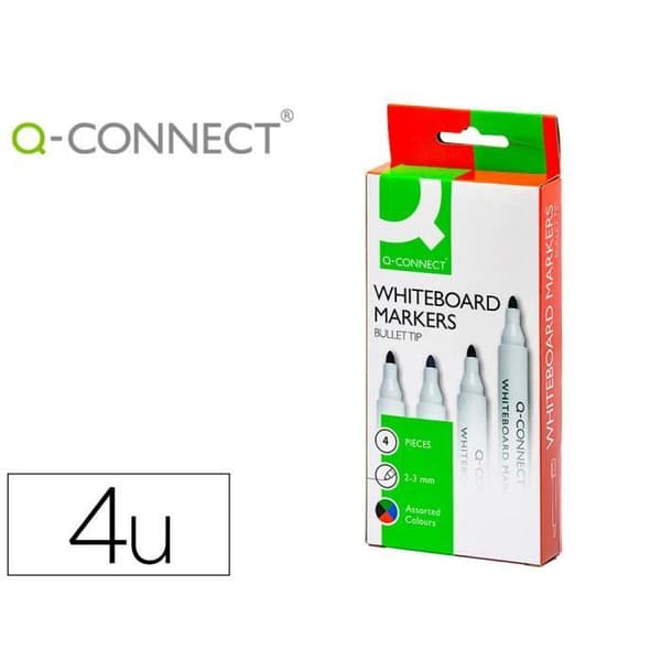Q-connect whiteboard markör kulspets spårad 2/3 mm plastkropp alkoholbas bläckpåse 4 enheter sortiment