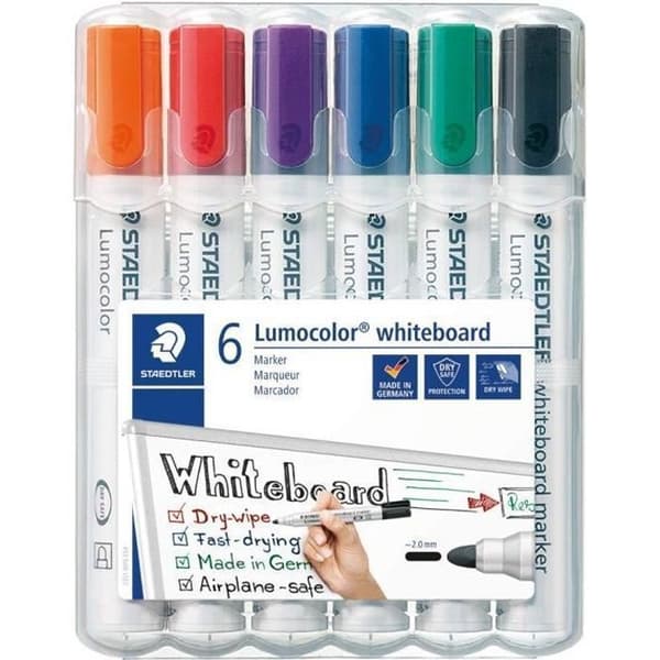 Staedtler Lumocolor Dry Erase Whiteboard-markörer, xylen- och toluenfria och praktiskt taget luktfria, 2 mm kulspets, 6