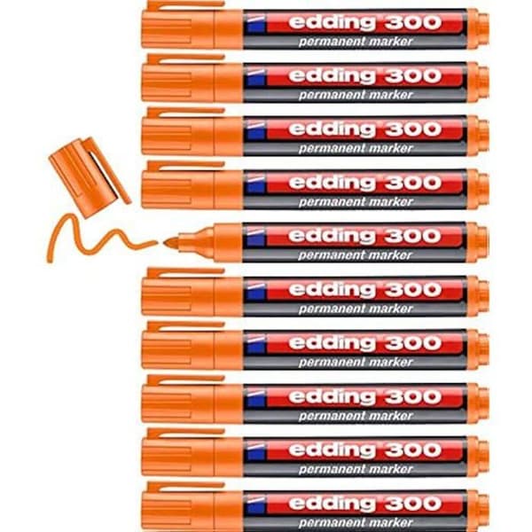 Permanent marker - EDDING - 300 - Orange - 10 pennor - Rund spets 1,5-3 mm