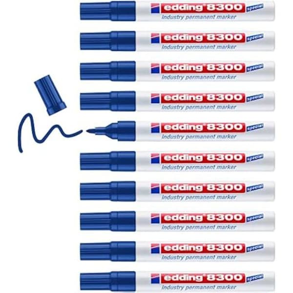 Permanent marker special industry - EDDING - 8300 - Blå - 10 pennor - Rund spets 1,5-3 mm