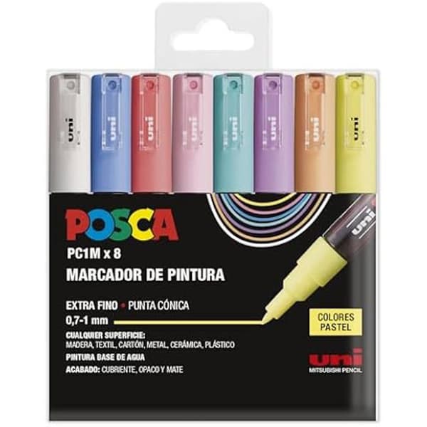 Markörer - CRAFTELIER - Set om 8 PC1M - Pastellfärg - Extra fin konisk spets - Outplånlig