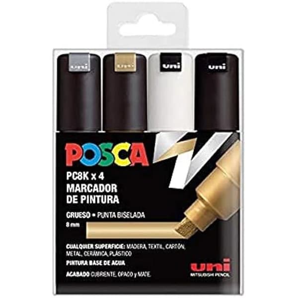 Färgmarkörer - UNI-BALL - Set PC 8K GSWB - Set om 4 - Spets 6 till 8 mm - Opak - Påfyllningsbar