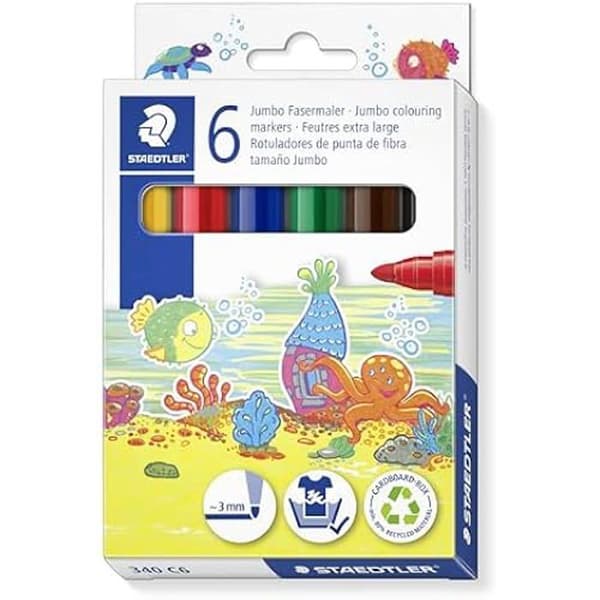 Färgpennor - STAEDTLER - Noris 340 Jumbo - 6 olika färger - Designad för barn - Opak