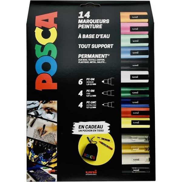 Målarstift - POSCA - Maxi Pack Multi-Spets - 14 Märkpennor - Akvarellbara - För alla ytor