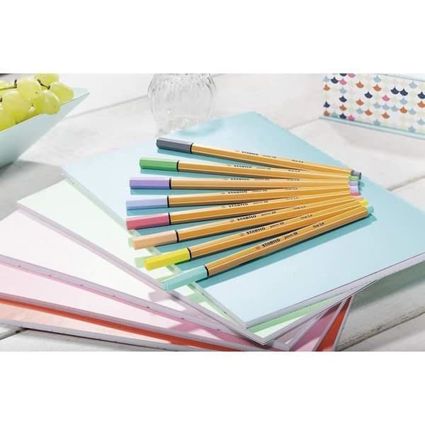 Filtpenna fin spets 0,4 mm - STABILO - Set med 10 fickor med 8 pastellfärgade tuschpennor