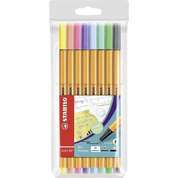 Filtpenna fin spets 0,4 mm - STABILO - Set med 10 fickor med 8 pastellfärgade tuschpennor