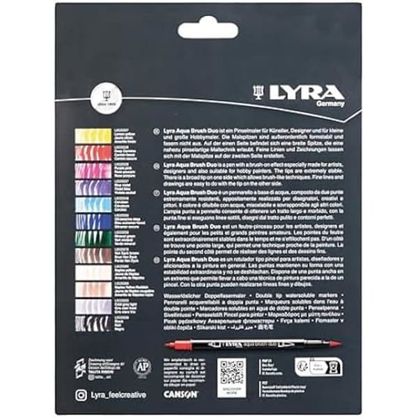 LYRA Aqua Brush Duo - Etui med 12 assorterade dubbelspetsiga filtpennor - Mangaurval
