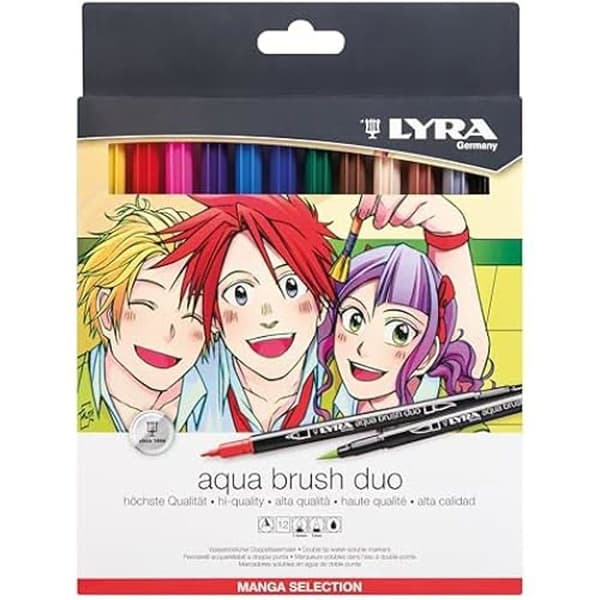 LYRA Aqua Brush Duo - Etui med 12 assorterade dubbelspetsiga filtpennor - Mangaurval