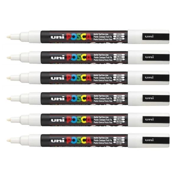 Set med 6 st PC3M fina koniska spetsmarkörer 0,9 - 1,3 mm Vit