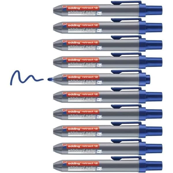 Förpackning med 10 Whiteboard-markörer retract 12 blå 1,5-3 mm