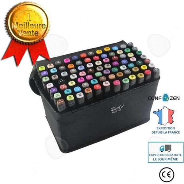 CONFO Marker Set med 80 dubbla alkoholmarkörer Animation Art Skissera Double Ended Marker Pen-svart