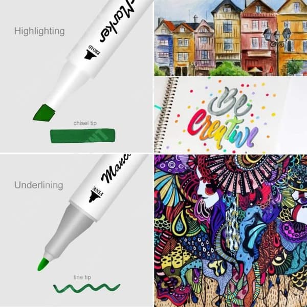 Set med dubbelhuvud alkoholmarker, akvarellfärg, graffiti-markers, 80 markers.