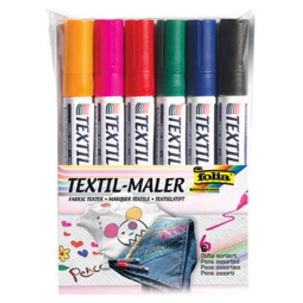 folia Märkpennor för textilier, set om 6, assorterade 0,000000 Svart