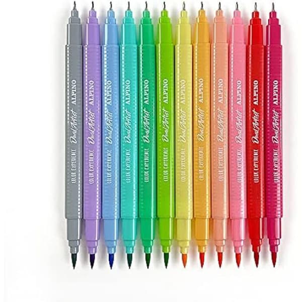 Markörer - ALPINO - Dual Artist - 12 pastellfärger - Fin spets och pensel - Ergonomisk