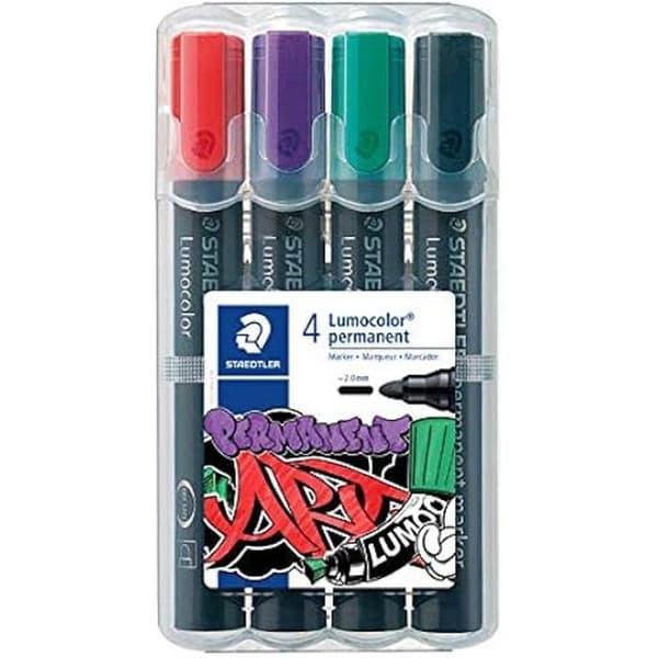 Permanenta markörer - STAEDTLER - Lumocolor - Flerytor - Vattenbeständigt bläck - Fodral med 4 färger