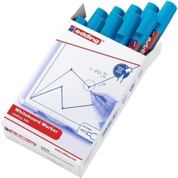 Set med 10 Whiteboard-markörer 360 ljusblå 1,5-3 mm