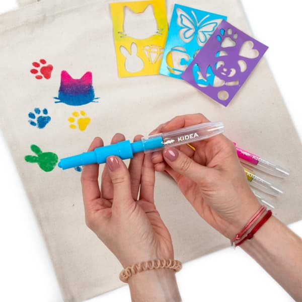 Kidea Animals Stencil Fabric Markers Spray 5 kpl