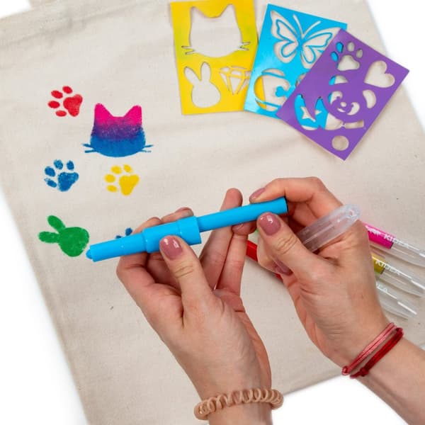 Kidea Animals Stencil Fabric Markers Spray 5 kpl