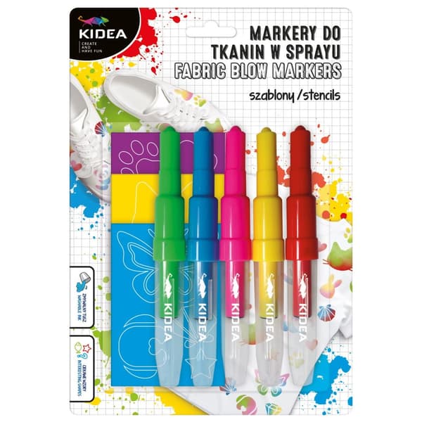 Kidea Animals Stencil Fabric Markers Spray 5 kpl