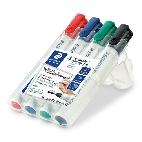 Staedtler v1 tør slettemarkør til whiteboards 4 farver etui