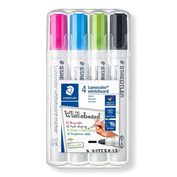 Staedtler v2 torrraderingsmarkör för whiteboards 4-färgsfodral
