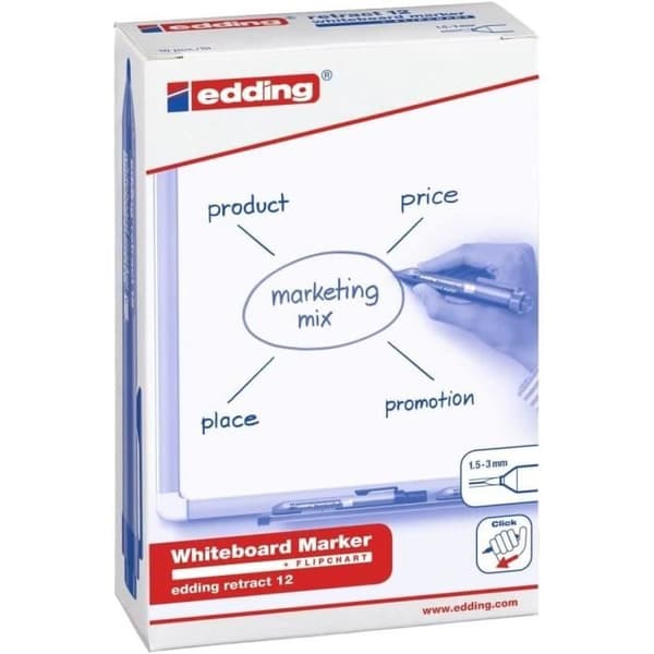 Set om 10 retraktabla whiteboard-markörer 12 Svart Rund spets 1,5-3 mm