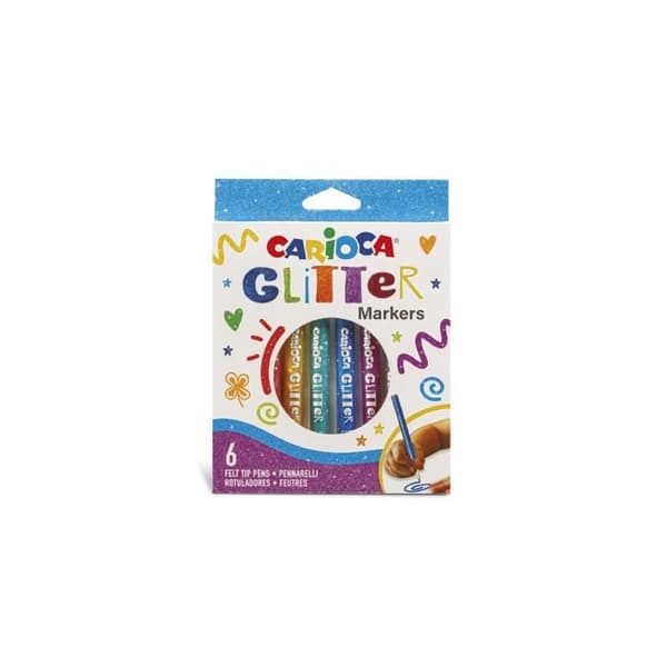 Glitter Markers - CARIOCA - Blister med 6 - Fin spets 1 mm - Vattenbaserat bläck - Ljusbeständig
