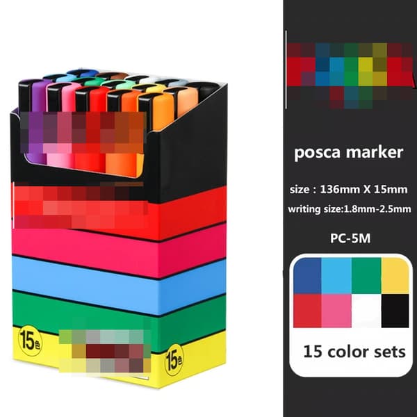Posca Maalaustussi, 15 Elävää Väriä, Vedenpohjainen Muste,PC-5M 15 Väriä Setti