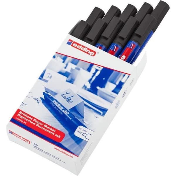 Förpackning med 10 Papper-markerare bläck glänsande 30 svart 1,5-3 mm