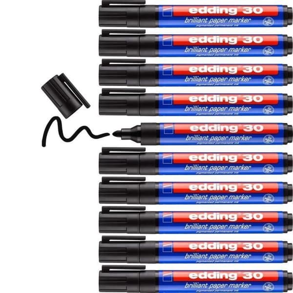 Förpackning med 10 Papper-markerare bläck glänsande 30 svart 1,5-3 mm