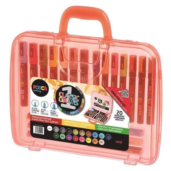 POSCA-markörer - Etui om 20 - Sortiment av 3 spetsstorlekar - Olika färger