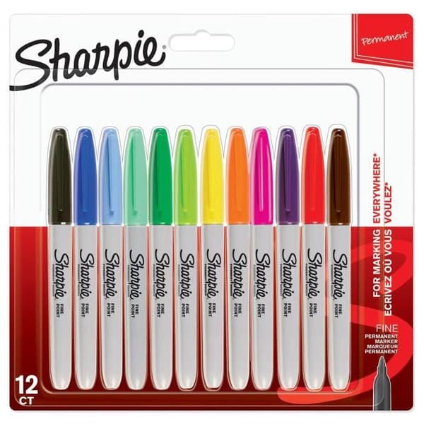 SHARPIE 12 Permanenta markörer, fin kulspets 0,9 mm, olika färger, i blister