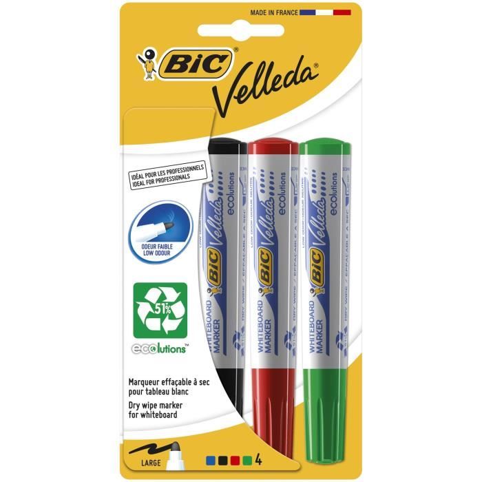 BIC Velleda 1701 ECOlutions Dry Erase Whiteboard-markörer med medium konisk spets - Blisterpack om 4