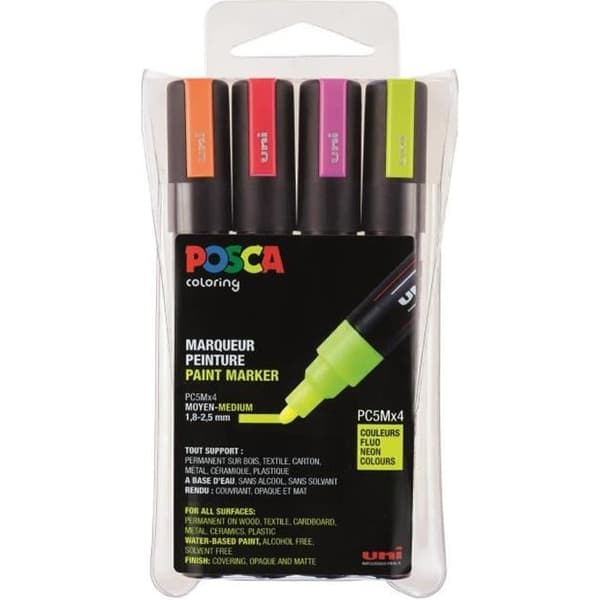 Set med 4 PC5M Markers Medium konisk spets Assorted Fluo